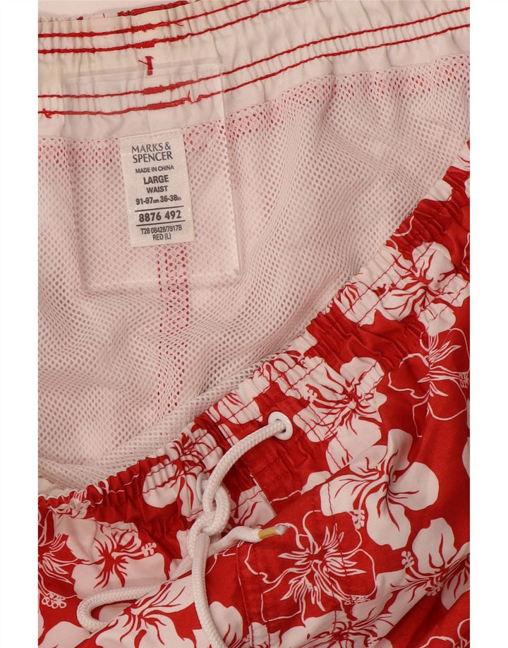 Marks & Spencer Short de bain pour homme en polyester à motif floral rouge