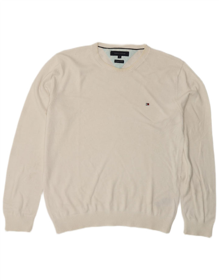 Tommy Hilfiger Pull à col rond pour homme en coton blanc moyen