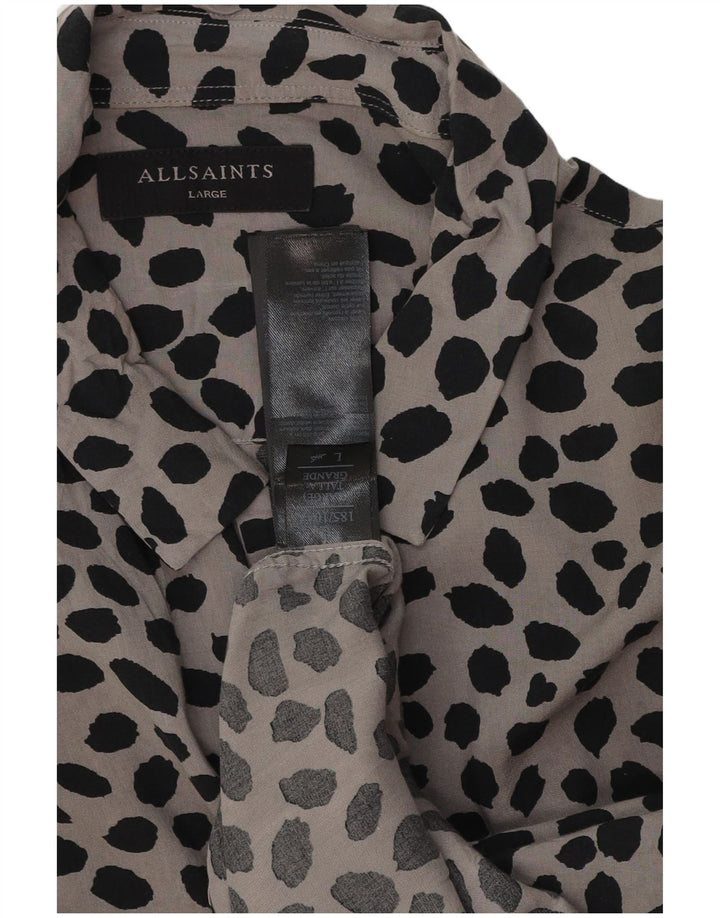 All Saints Chemise Homme Large Gris Imprimé Animal Viscose