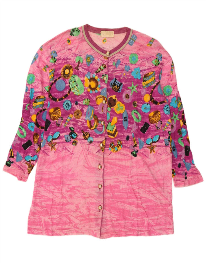 Le Bambole Femmes Motif Abstrait Cardigan Long Pull IT 48 XL Rose
