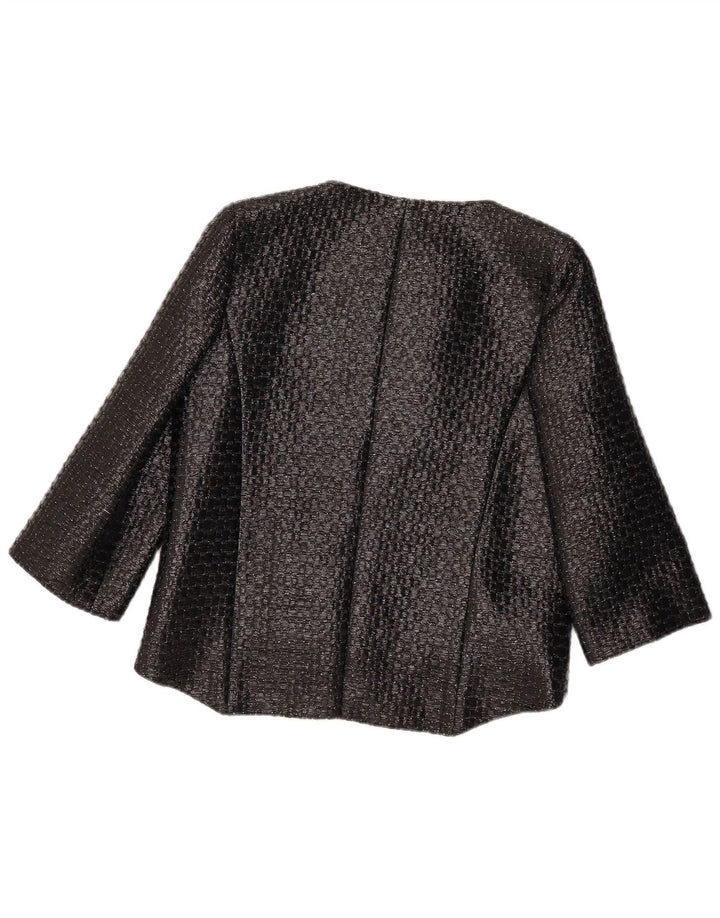 vintage Femmes 3/4 Manches Blazer Veste UK 12 Moyen Noir Géométrique