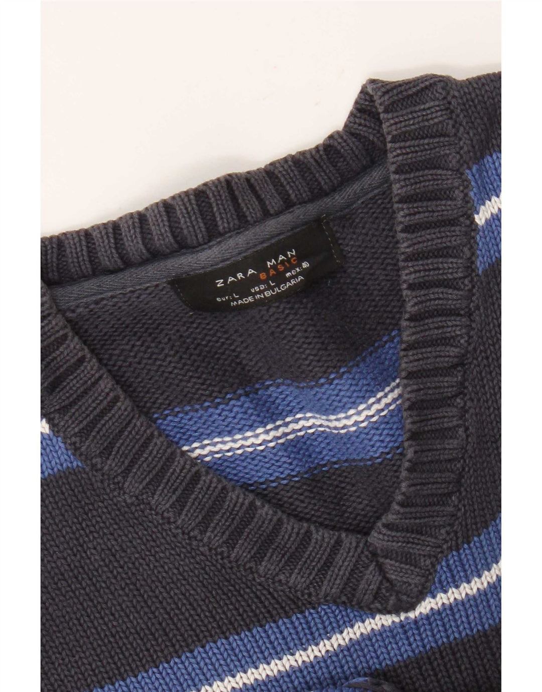Zara Pull à col en V pour homme Large Rayé Gris