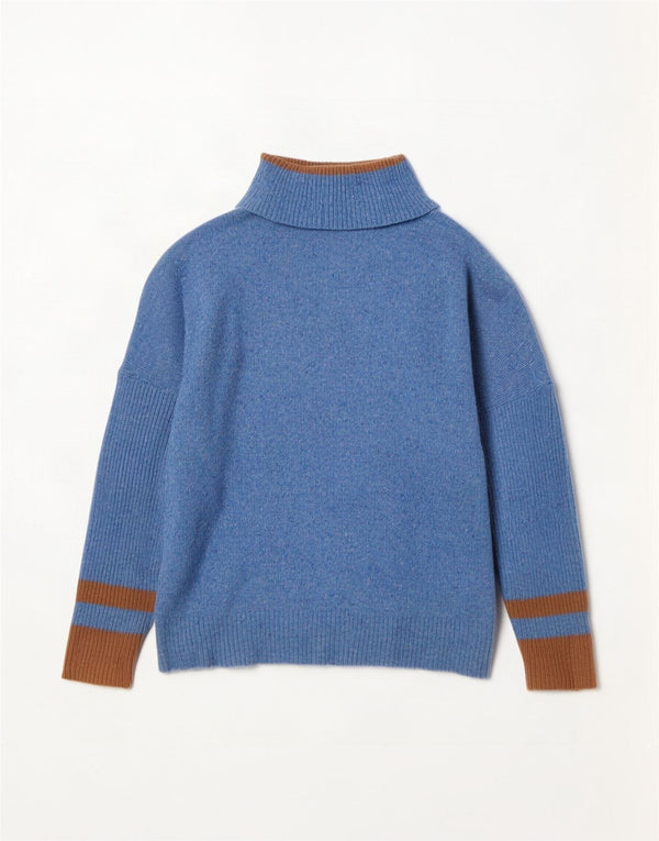 Jigsaw Pull col roulé pour femme UK 16 Large Bleu Colorblock Laine