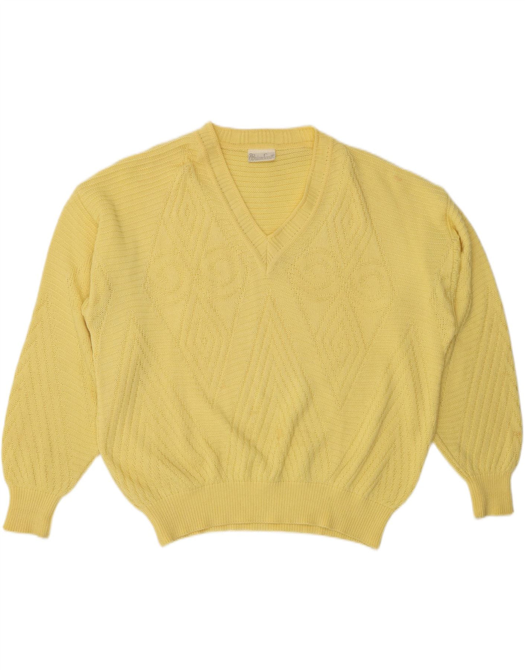 BRIAN SCOTT Pull col V pour homme Taille 48 2XL Jaune Argyle/Diamant