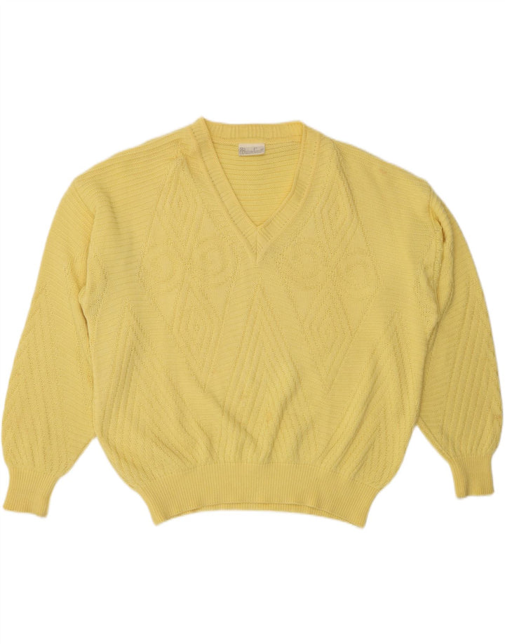 BRIAN SCOTT Pull col V pour homme Taille 48 2XL Jaune Argyle/Diamant