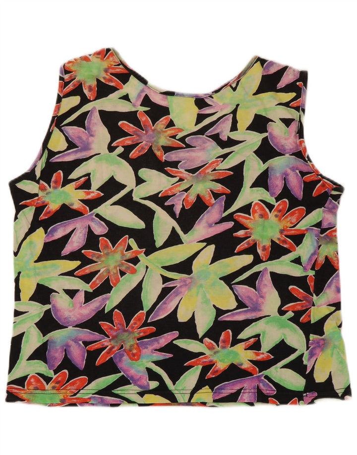 VINTAGE Femmes Crop Vest Top UK 12 Moyen Noir Floral