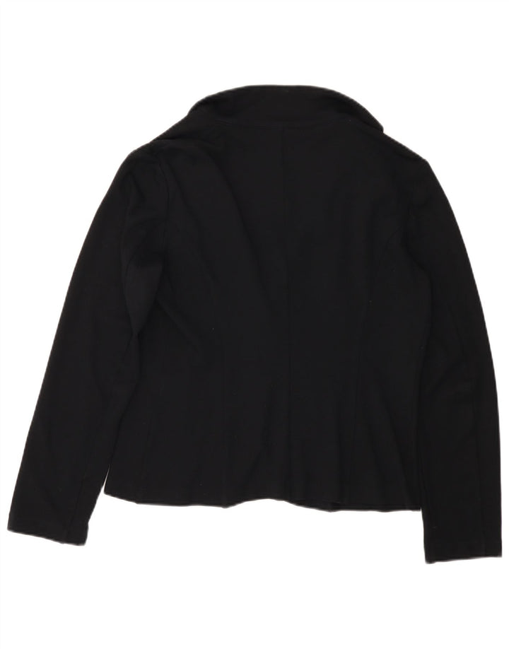 BENETTON Veste blazer 1 bouton pour femme UK 16 Large Noir Viscose