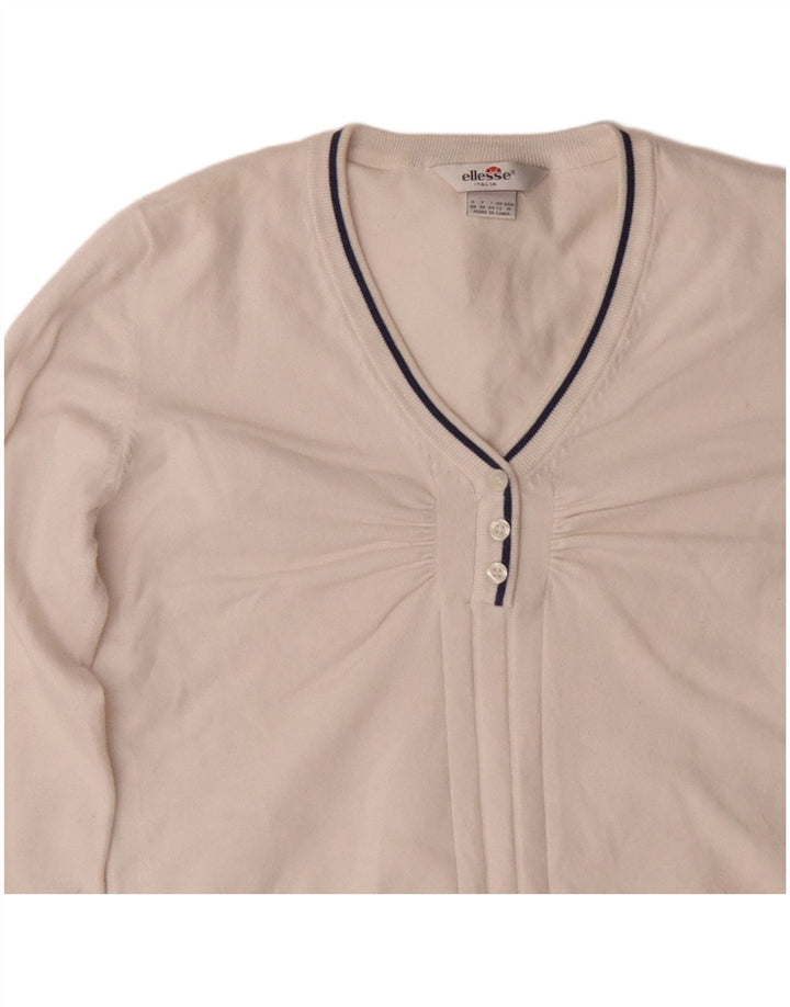Ellesse Pull col V pour femme UK 12 en coton blanc moyen