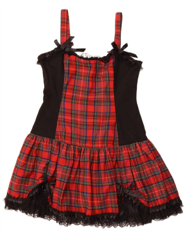 VINTAGE Femme Robe A-Line sans manches UK 16 Grand Coton à Carreaux Rouge