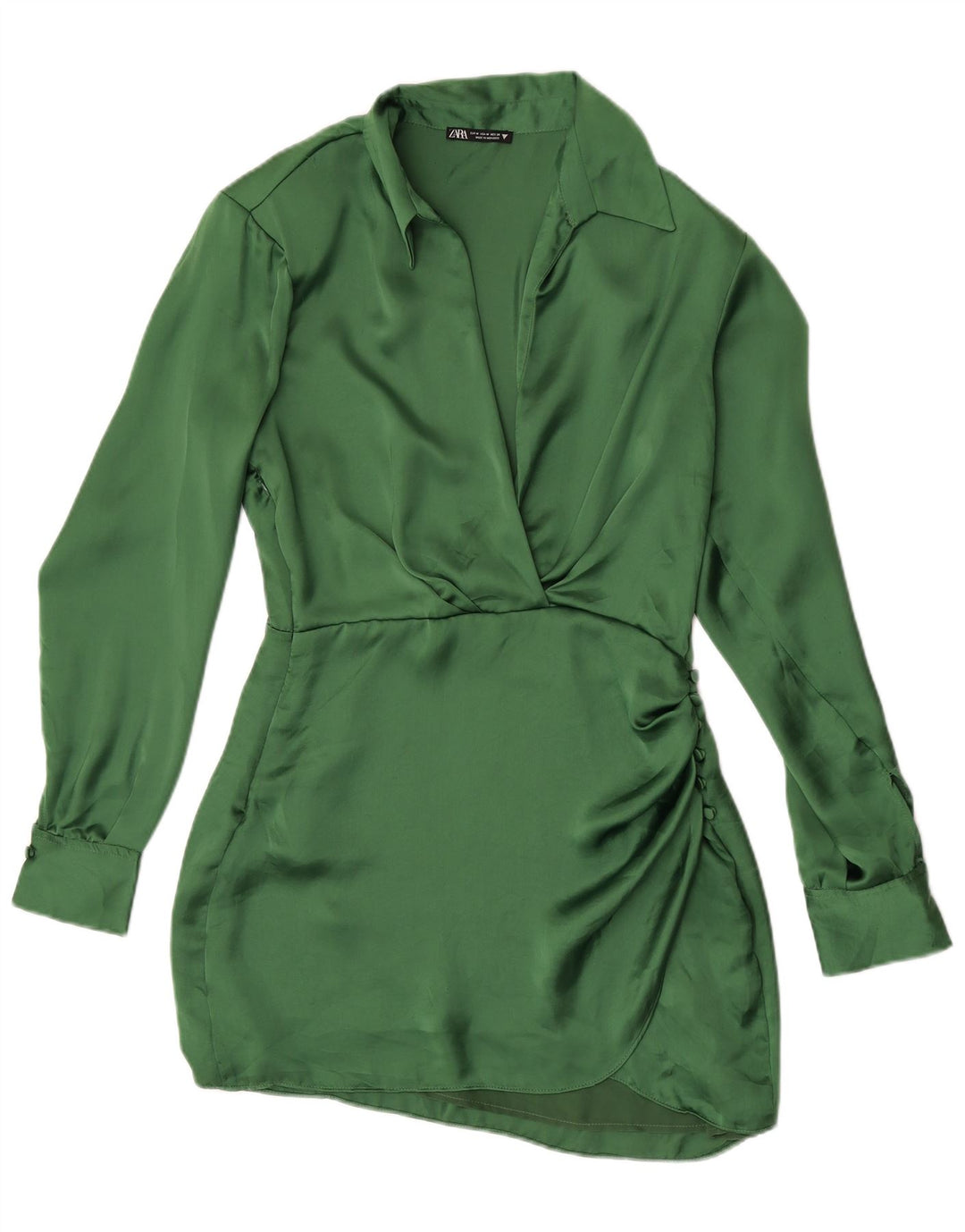 Zara Robe chemise à manches longues pour femme UK 12 Polyester vert moyen