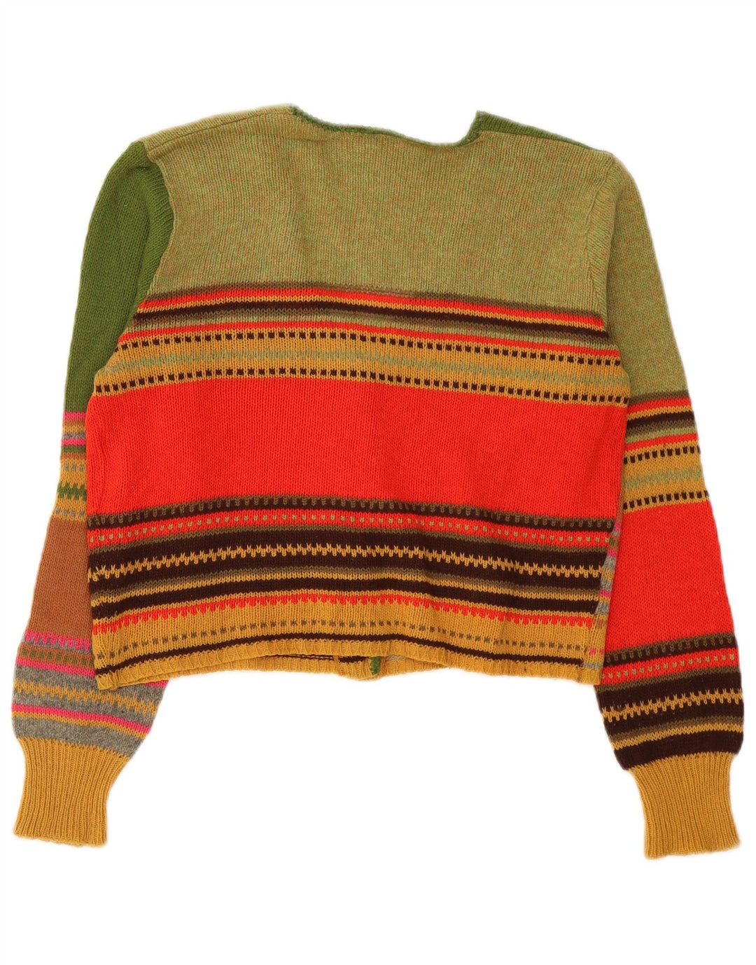 vintage Womens Crop Cardigan Sweater UK 12 Moyen Multicolore Rayé