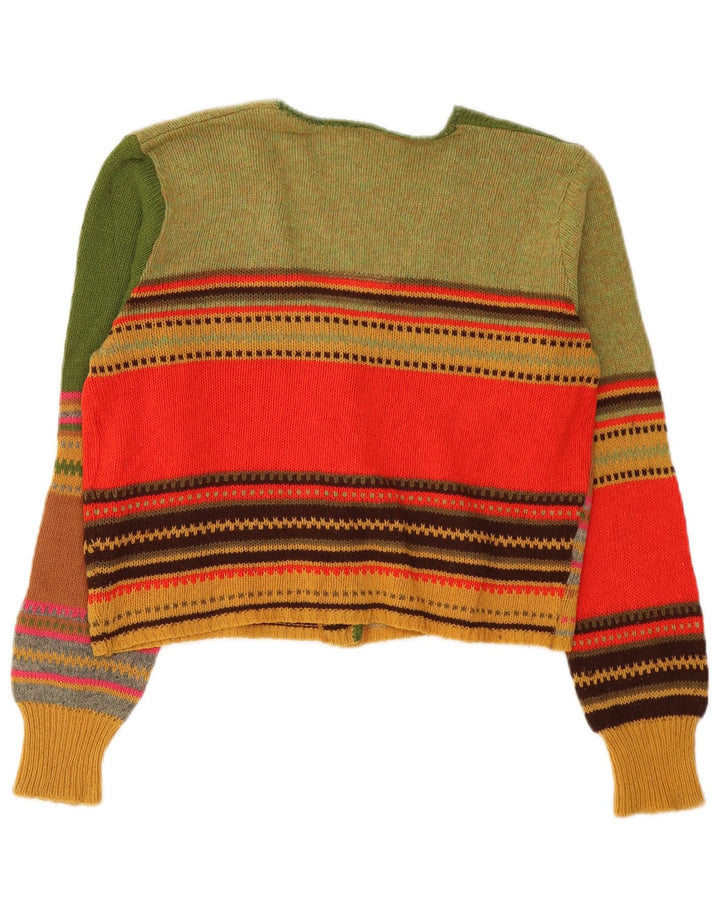 vintage Womens Crop Cardigan Sweater UK 12 Moyen Multicolore Rayé