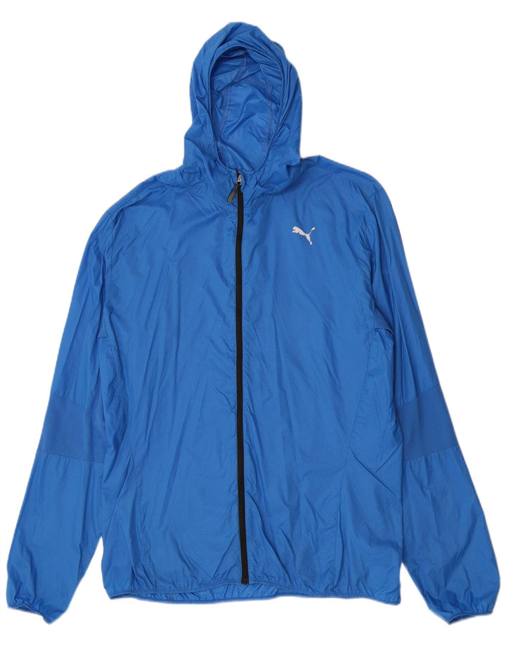 Puma Veste de pluie à capuche pour homme UK 42 XL Bleu Check Nylon