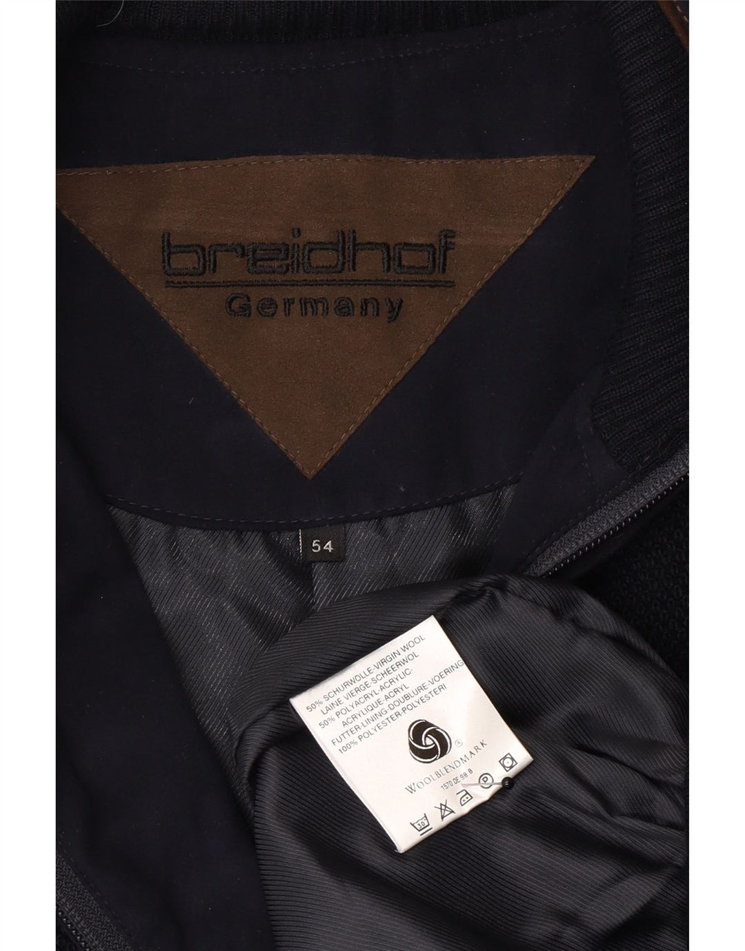 Breidhof Hommes Tricot Bomber Veste EU 54 2XL Bleu Marine Laine