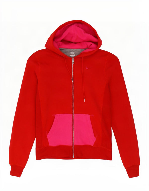 Nike Pull à capuche zippé surdimensionné pour femme UK 10 Petit coton color block rouge