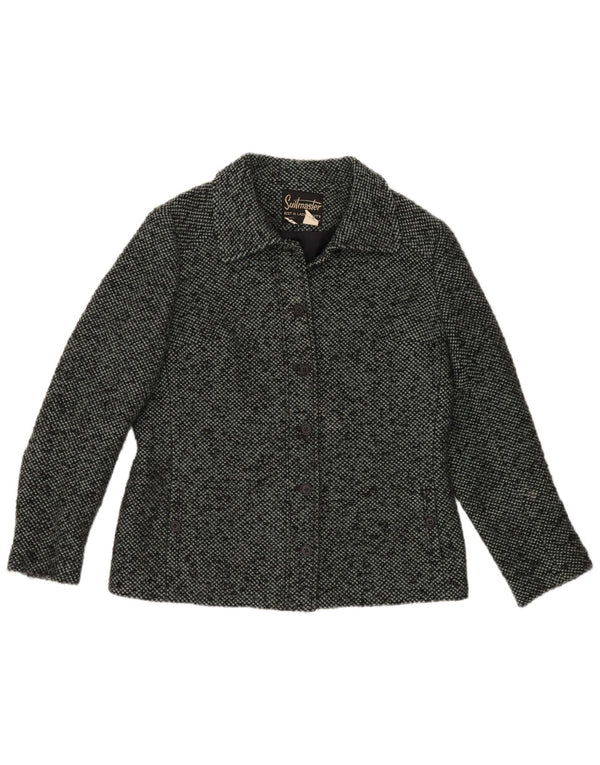 VINTAGE Femme 6 Bouton Blazer Veste UK 16 Grande Laine Grise Mouchetée