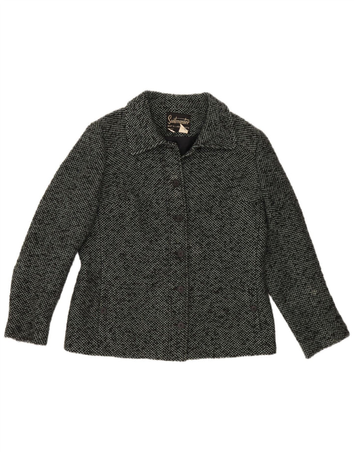 VINTAGE Femme 6 Bouton Blazer Veste UK 16 Grande Laine Grise Mouchetée