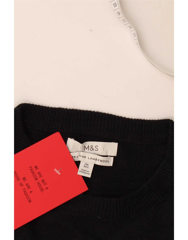 Marks & Spencer Pull à col rond pour homme 2XL en laine d'agneau bleu marine