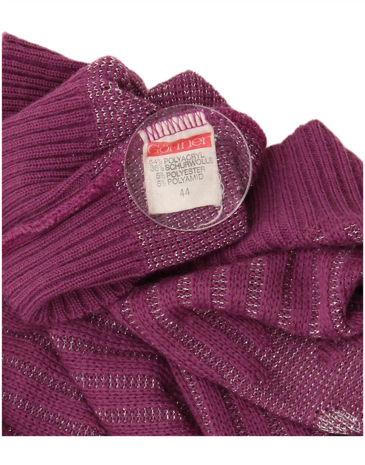 vintage Femme Col V Pull Pull IT 44 Acrylique Violet Moyen