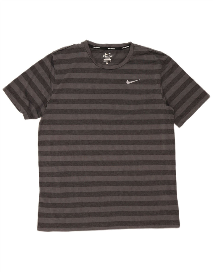 Nike Hommes Dri Fit T-Shirt Haut Large Gris Rayé Polyester