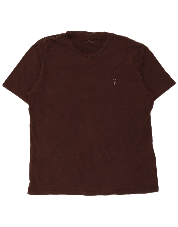 All Saints T-shirt coupe classique pour hommes, grand, en coton marron