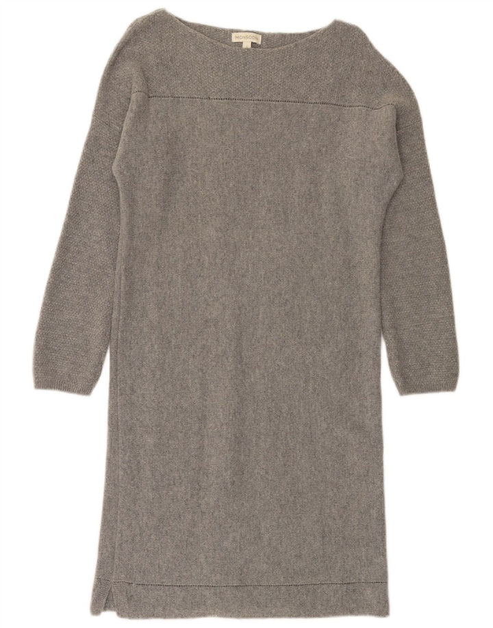 MONSOON Robe pull à manches longues pour femme UK 10 Petite laine grise