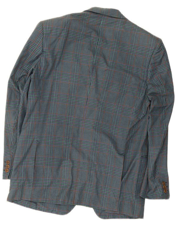 vintage Homme 2 Bouton Blazer Veste IT 52 Grand Bleu Marine Plaid Coton