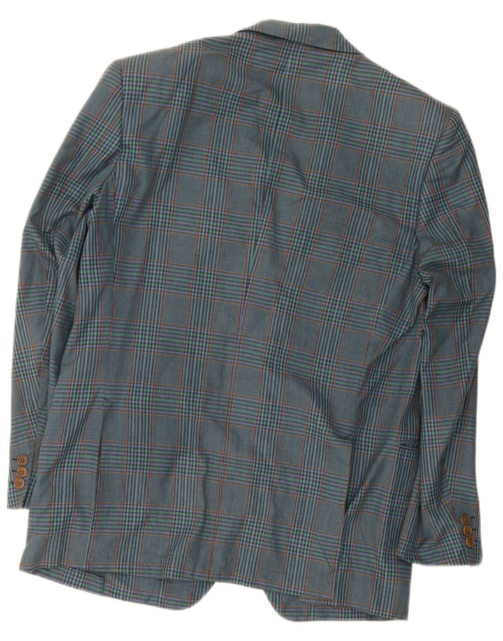 vintage Homme 2 Bouton Blazer Veste IT 52 Grand Bleu Marine Plaid Coton