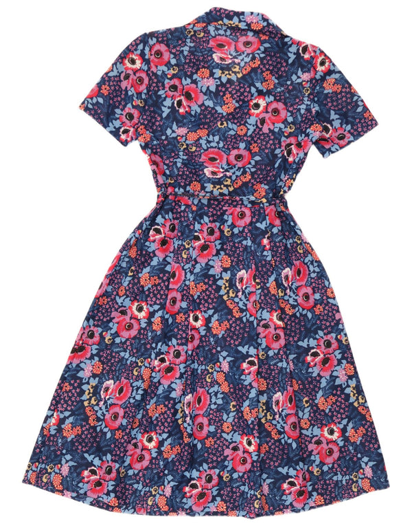 vintage Femme Robe A-Line UK 10 Petit Bleu Floral