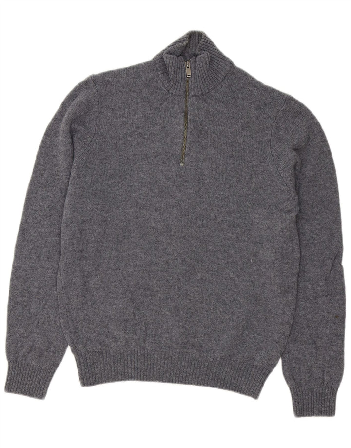 Marks & Spencer Pull Col Zippé Homme Gris Moyen Laine d'Agneau