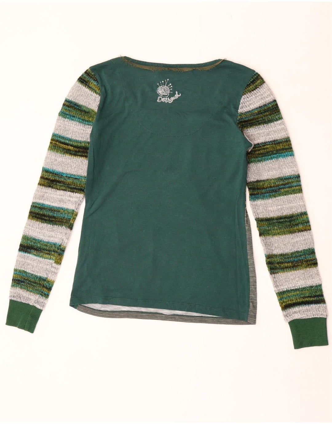Desigual Femme Graphic Top Manches Longues UK 12 Vert Moyen Floral Polyester