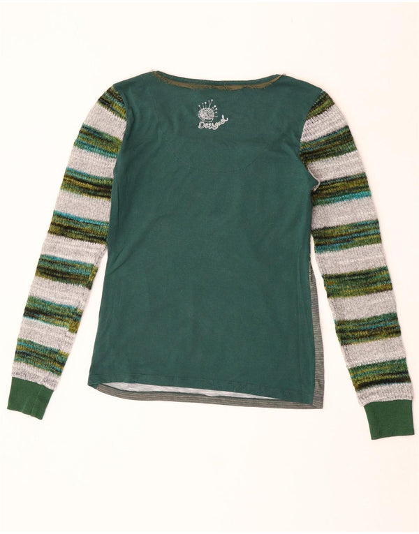 Desigual Femme Graphic Top Manches Longues UK 12 Vert Moyen Floral Polyester