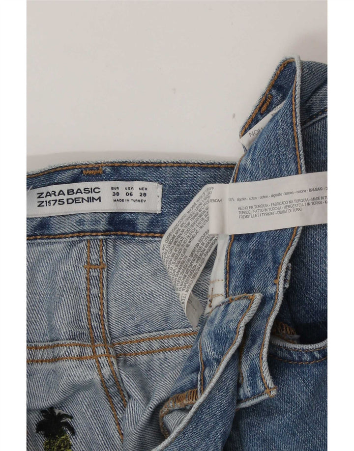 Zara Short en jean à motif abstrait pour femme EU 38 Small W28 Bleu Coton