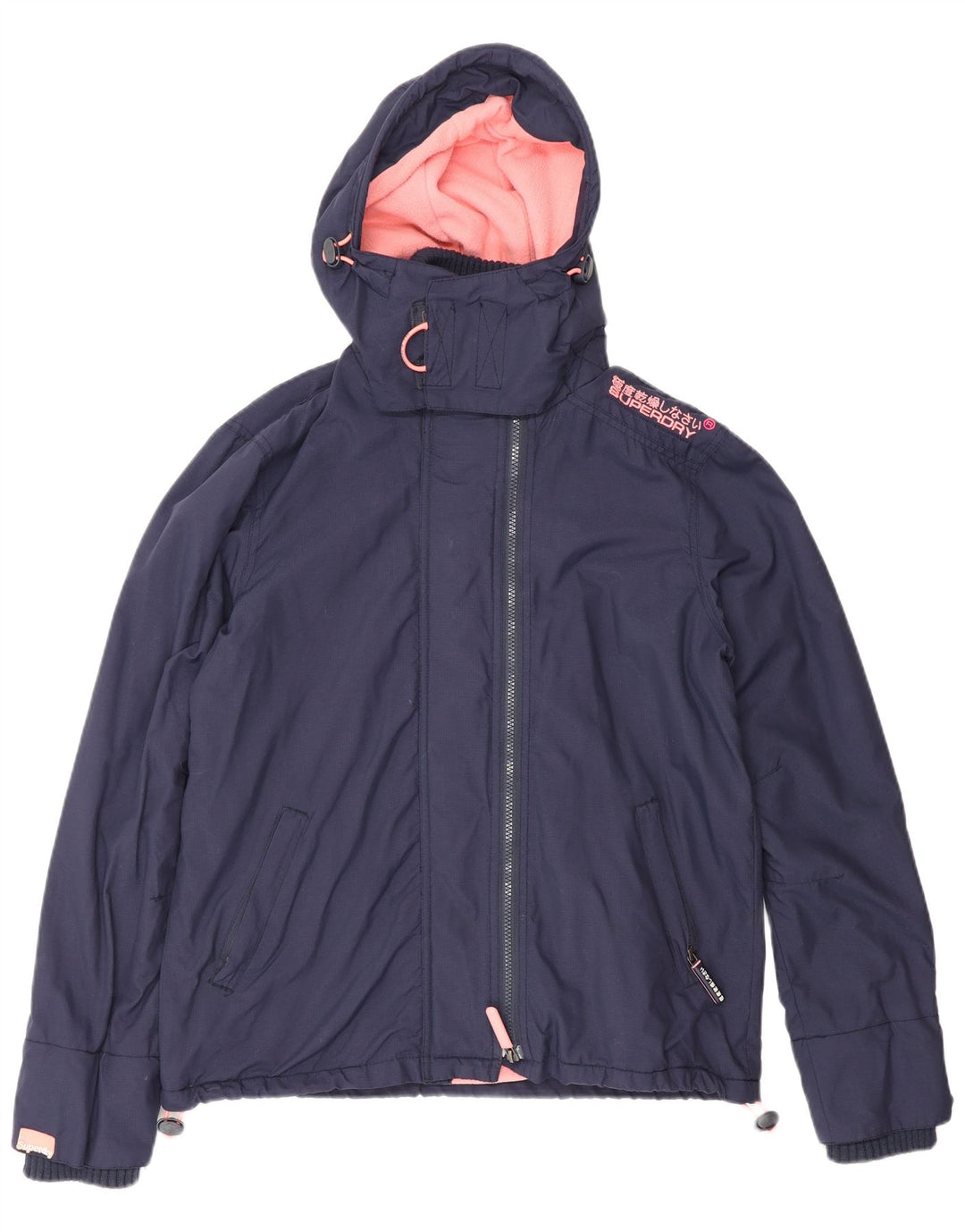 Superdry Veste coupe-vent à capuche pour femme UK 16 Large Bleu Marine Nylon