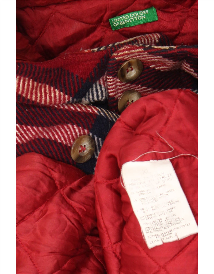 BENETTON Manteau à capuche pour femme UK 18 XL Laine à carreaux rouge