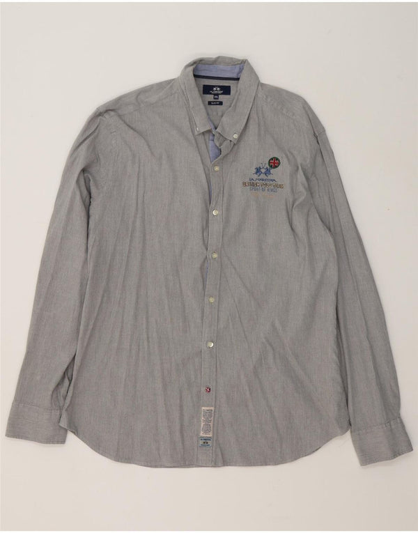 La Martina Chemise Slim Fit Homme 2XL Gris Coton