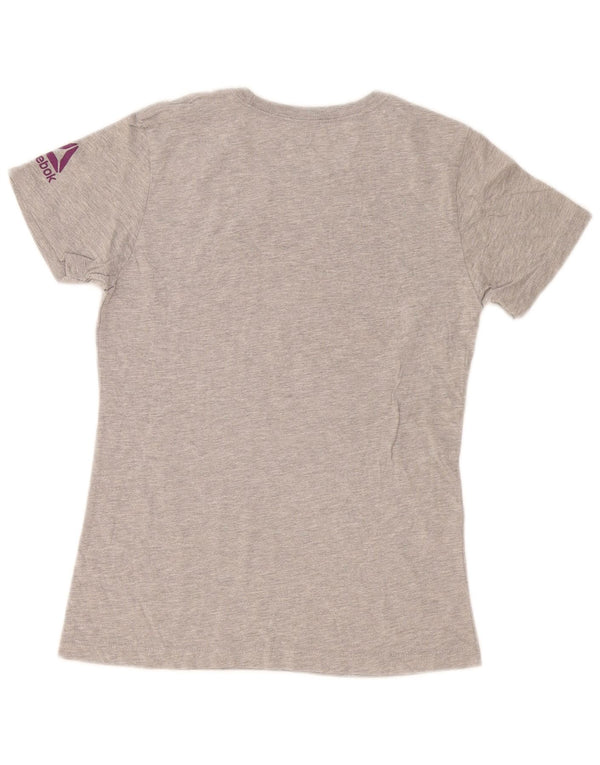 Reebok T-shirt graphique pour femme UK 12 Gris moyen en coton moucheté