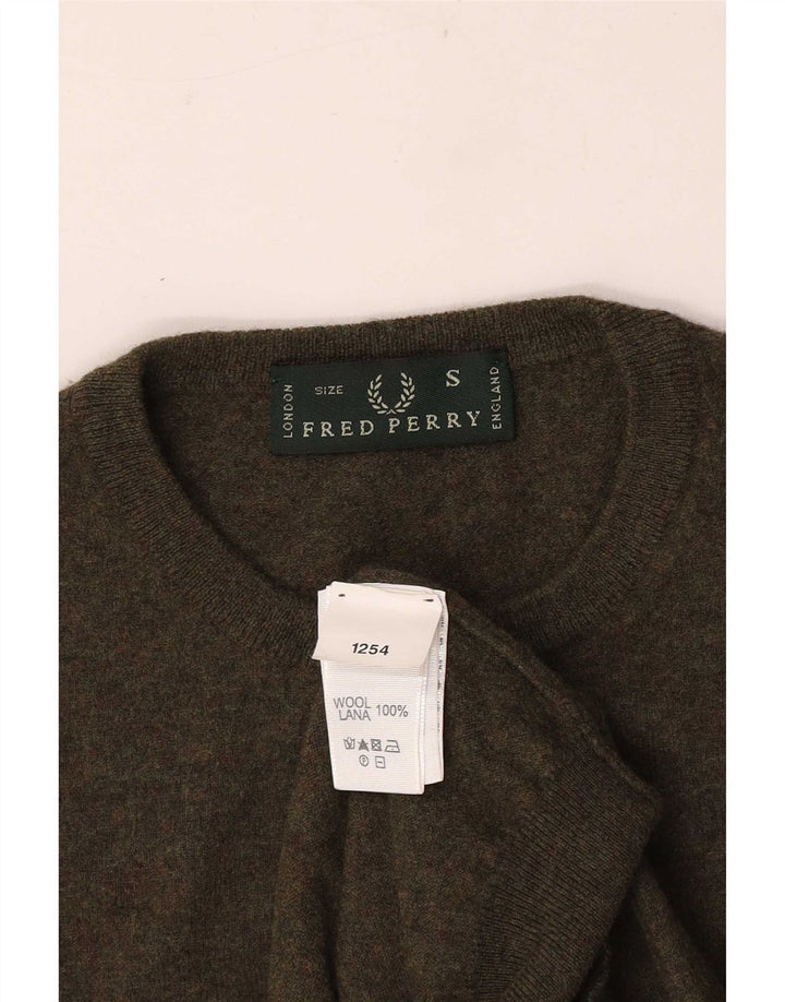Fred Perry Pull à col rond pour homme en laine kaki Petite