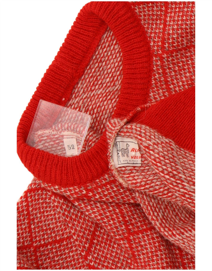 VINTAGE Pull ras du cou pour homme IT 52 Grand Rouge Géométrique