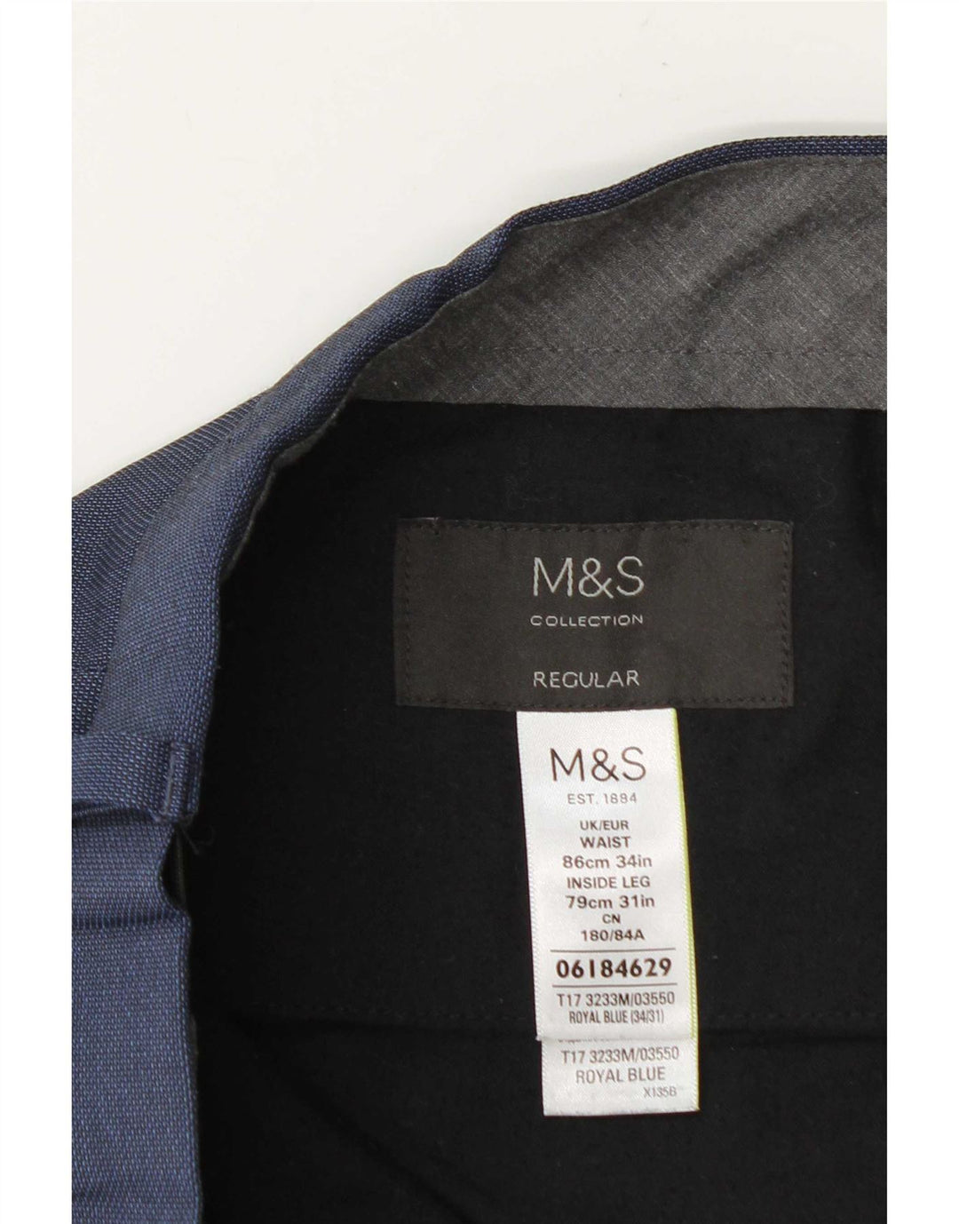 Marks & Spencer Pantalon de costume coupe classique pour homme W34 L31 Bleu marine Polyester