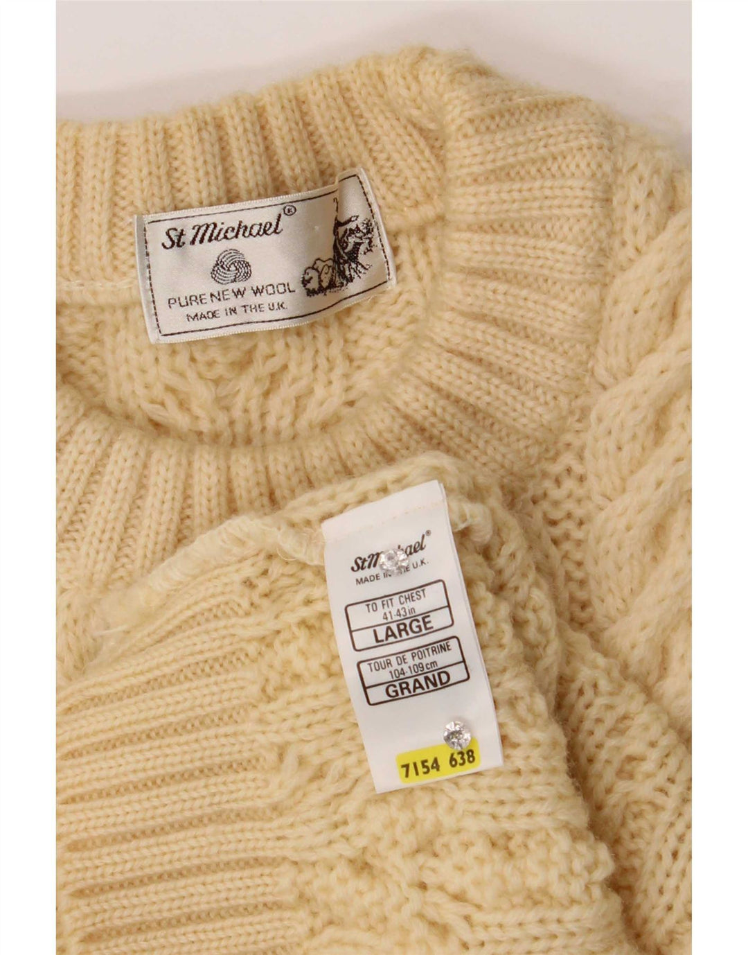 St Michael Pull à col rond pour homme en laine jaune Large