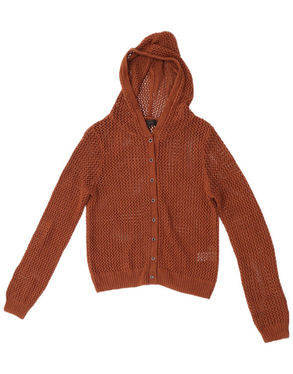 Zara Womens Crop Hooded Crochet Cardigan Sweater UK 10 Petit Acrylique Marron