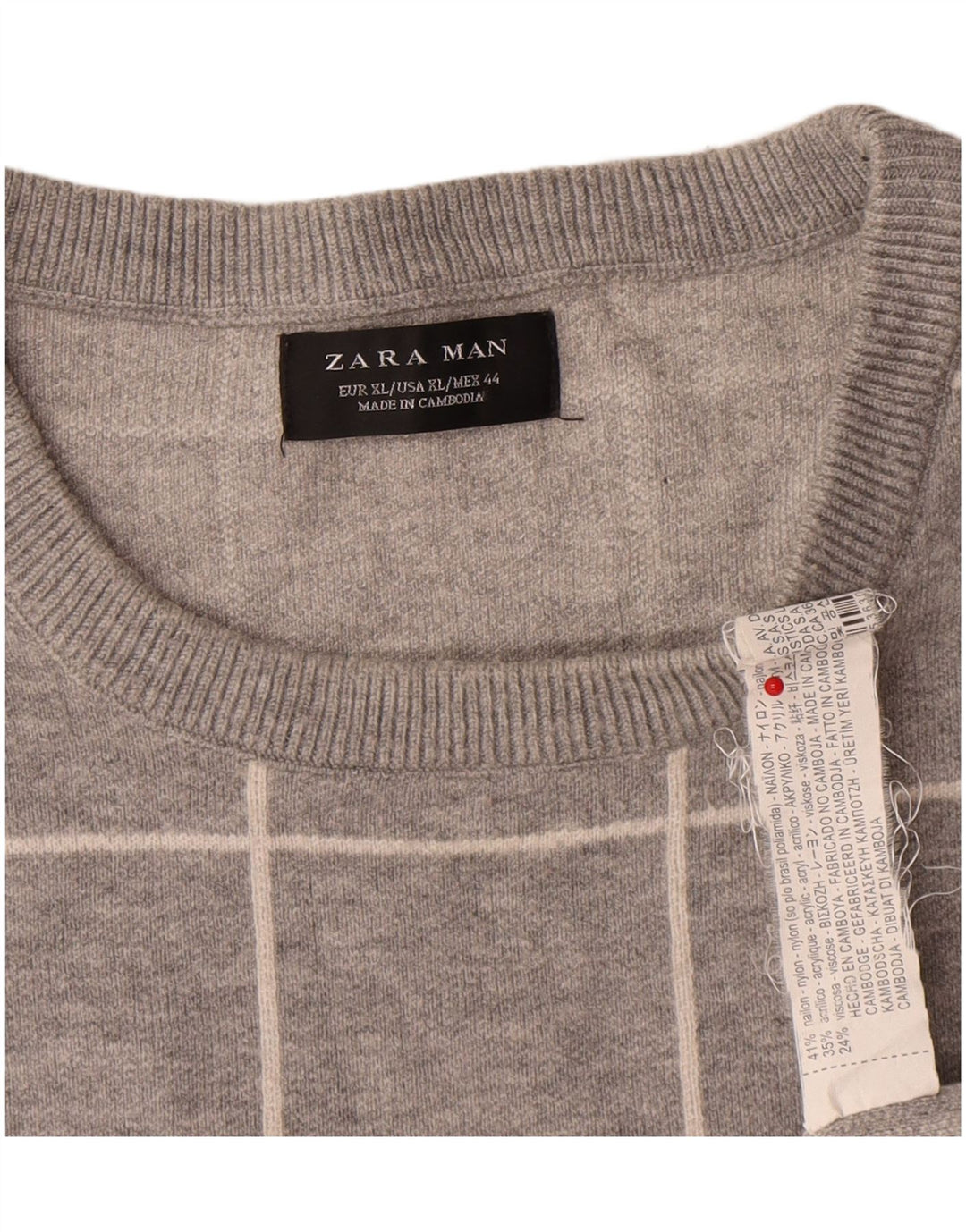 Zara Pull ras du cou pour homme XL en nylon à carreaux gris