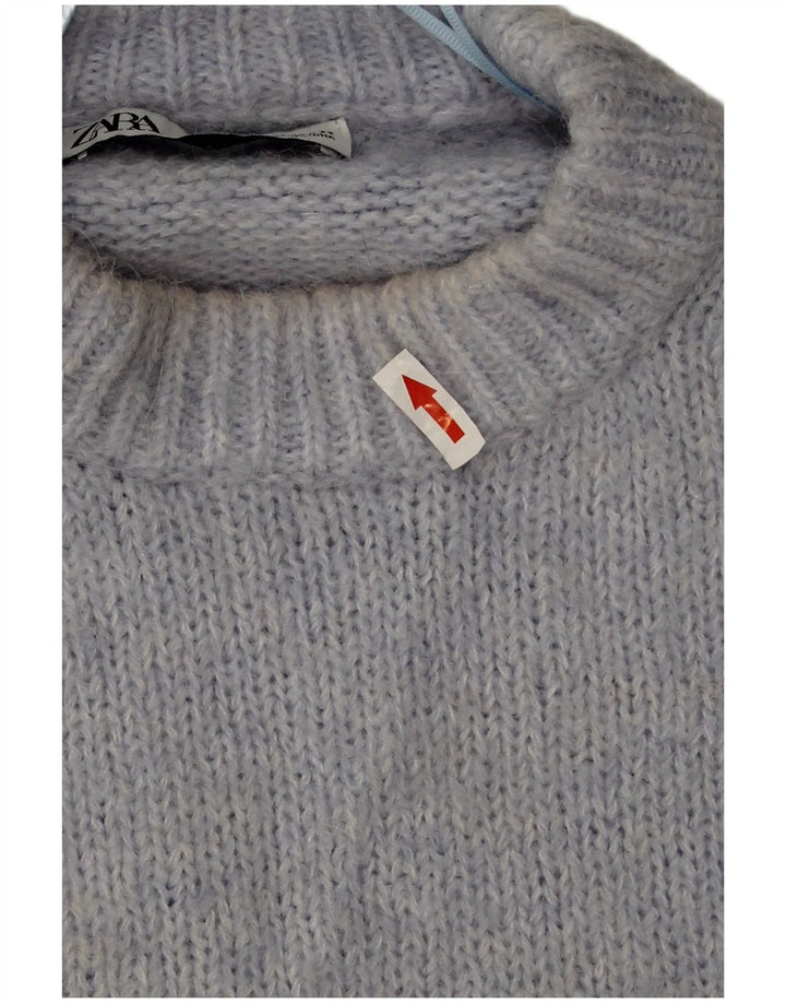 Zara Pull surdimensionné à col rond pour femme UK 18 XL Bleu Polyester