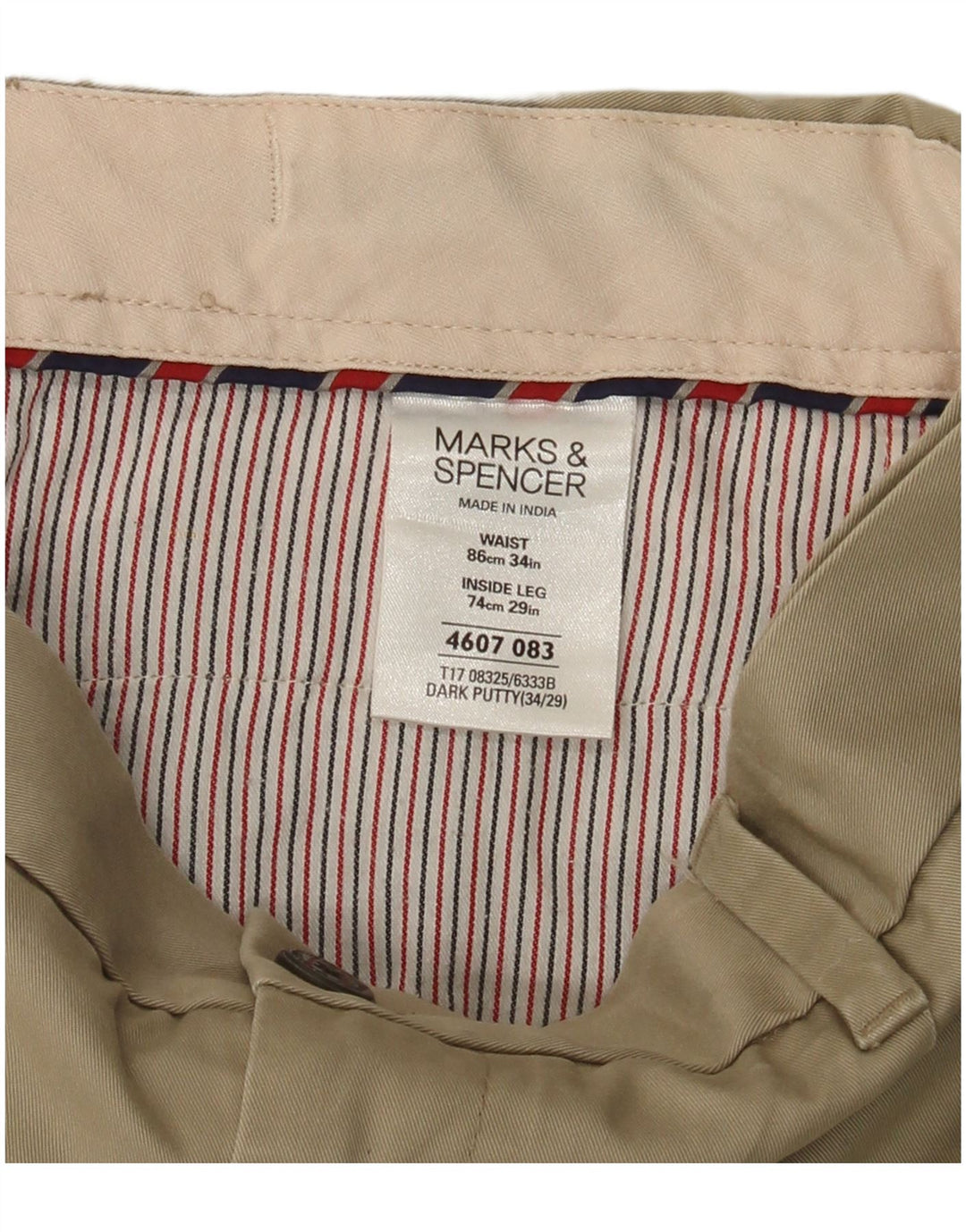 MARKS & SPENCER Pantalon Chino Droit Homme W34 L29 Coton Beige