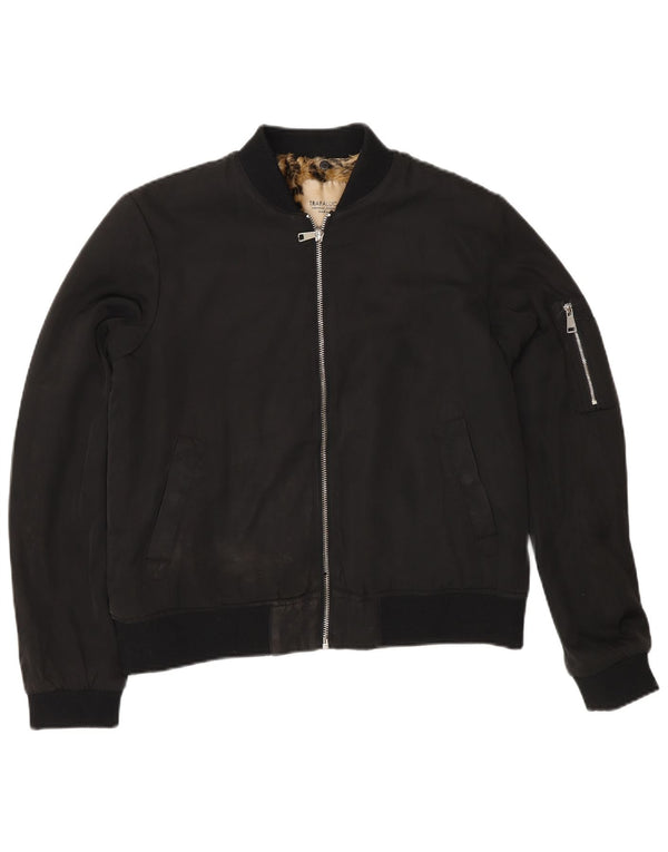 Zara Womens Sherpa Bomber Jacket UK 14 Moyen Noir Polyester