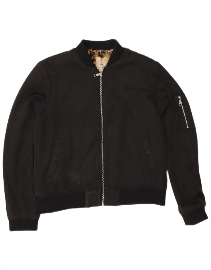 Zara Womens Sherpa Bomber Jacket UK 14 Moyen Noir Polyester