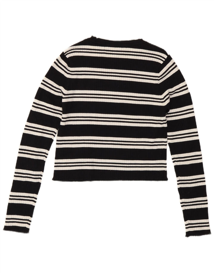 Zara Womens Crop Top Manches Longues UK 12 Moyen Noir Rayé