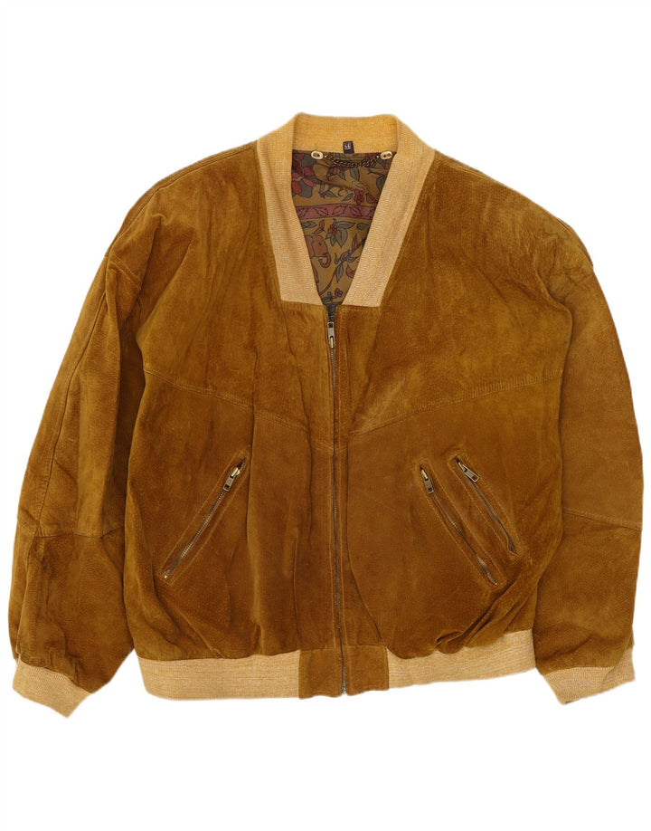 vintage Femme Veste Bomber En Daim Surdimensionnée IT 46 Grand Cuir Marron