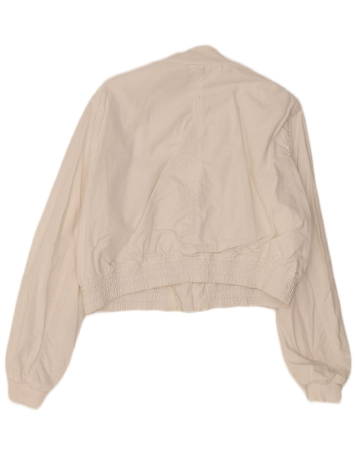 Zara Womens Crop Bomber Jacket UK 16 Grand coton blanc